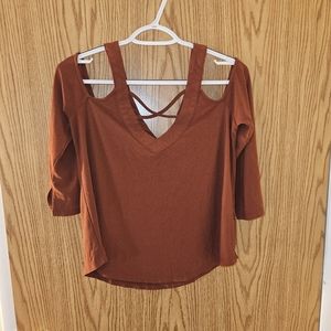 Off the shoulder brown/orange colored blouse